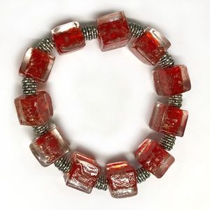 Handmade Vintage Red Glass & Metal Bracelet NWOT